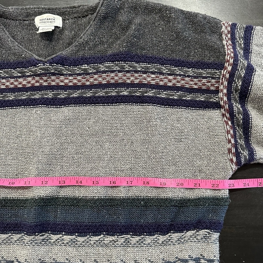 VTG Women's Soatanza Grandpa Core Sweater Chunky Knit 90's Stripe Blue Gray Lg - Picture 9 of 10